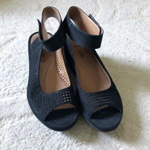 Clark’s black wedge sandals
